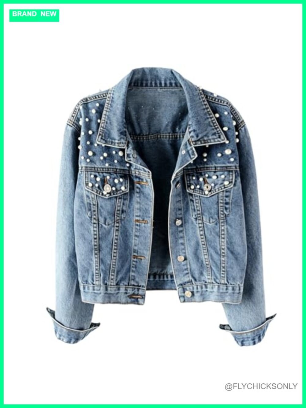 Pearl Embroidered Denim Jacket Beading Jeans Coat